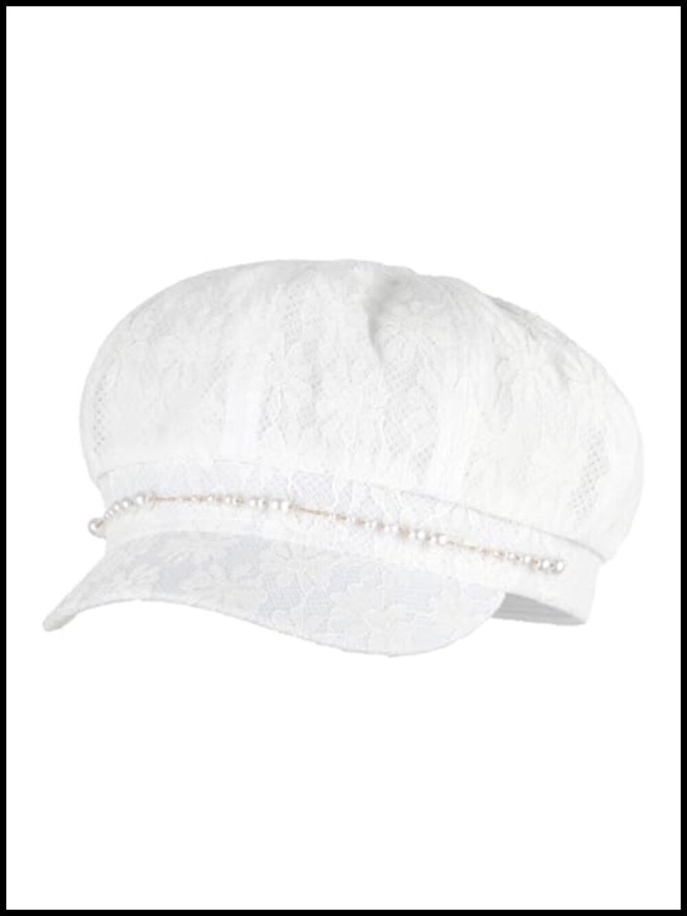 Pearl Chain Lace Newsboy Cap Cotton Blend Adjustable Visor Hat